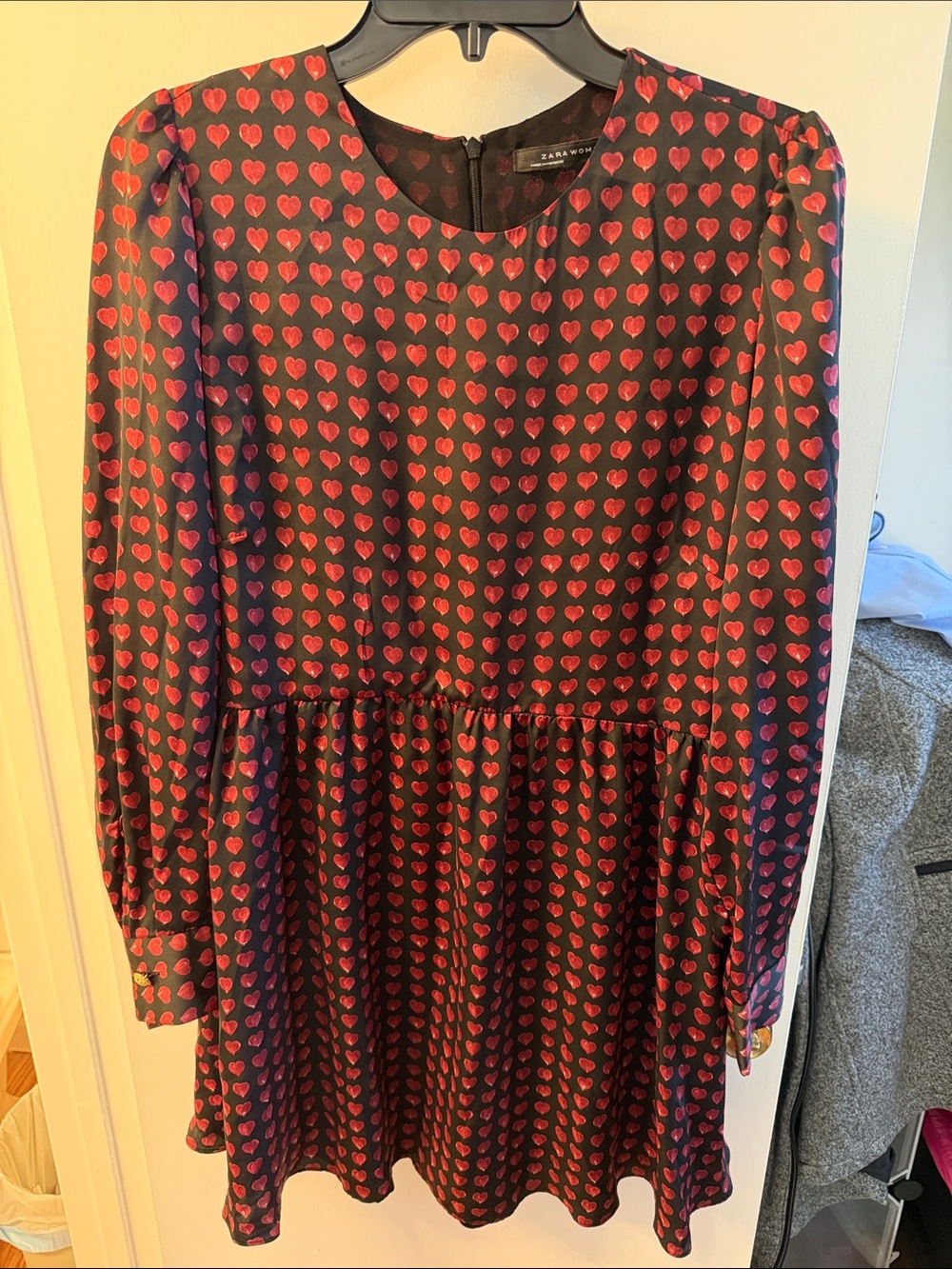 Zara Black Mini Dress with Red Heart Print